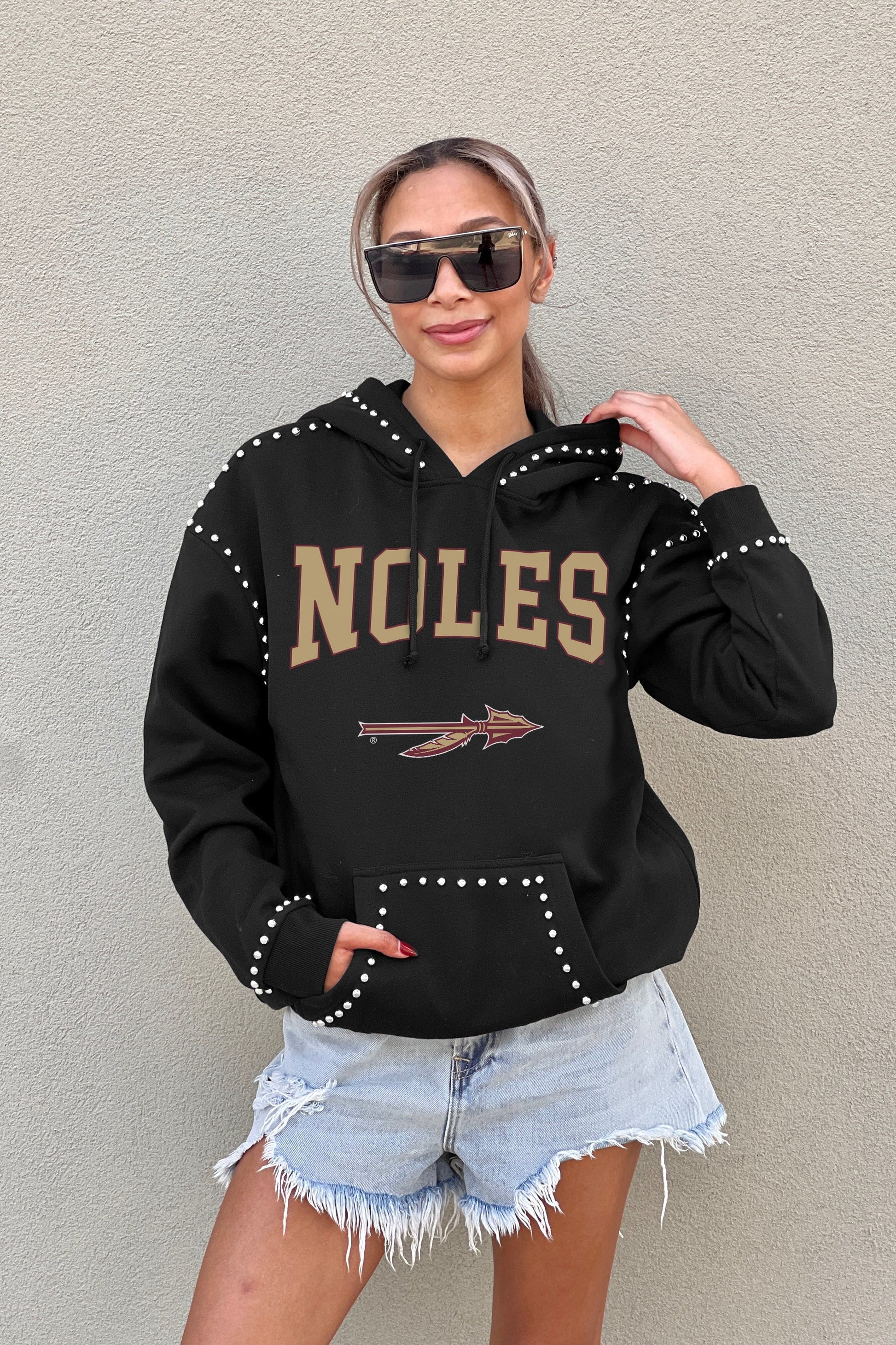 FLORIDA STATE SEMINOLES BELLE OF THE BALL STUDDED DETAIL FLEECE FRONT POCKET HOODIE