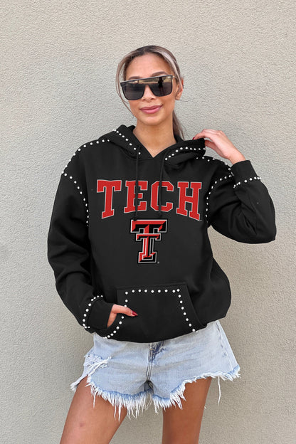 TEXAS TECH RED RAIDERS BELLE OF THE BALL STUDDED DETAIL FLEECE FRONT POCKET HOODIE